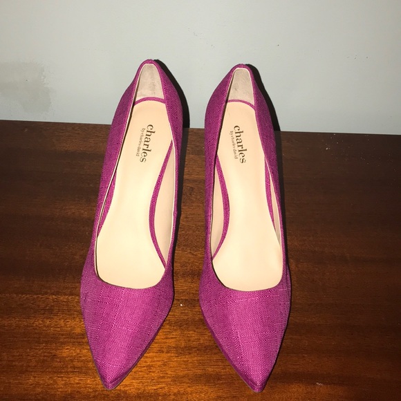 CHARLES DAVID PLATEAU MAGENTA LINEN POINTED PUMPS - Picture 2 of 5